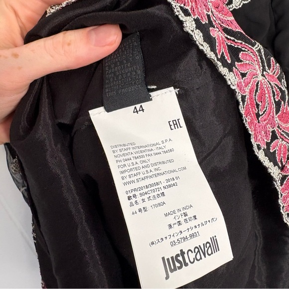 Just Cavalli Black Embroidered Halterneck Dress Black Pink Lace Sz 44 Y2K Party - Picture 9 of 10